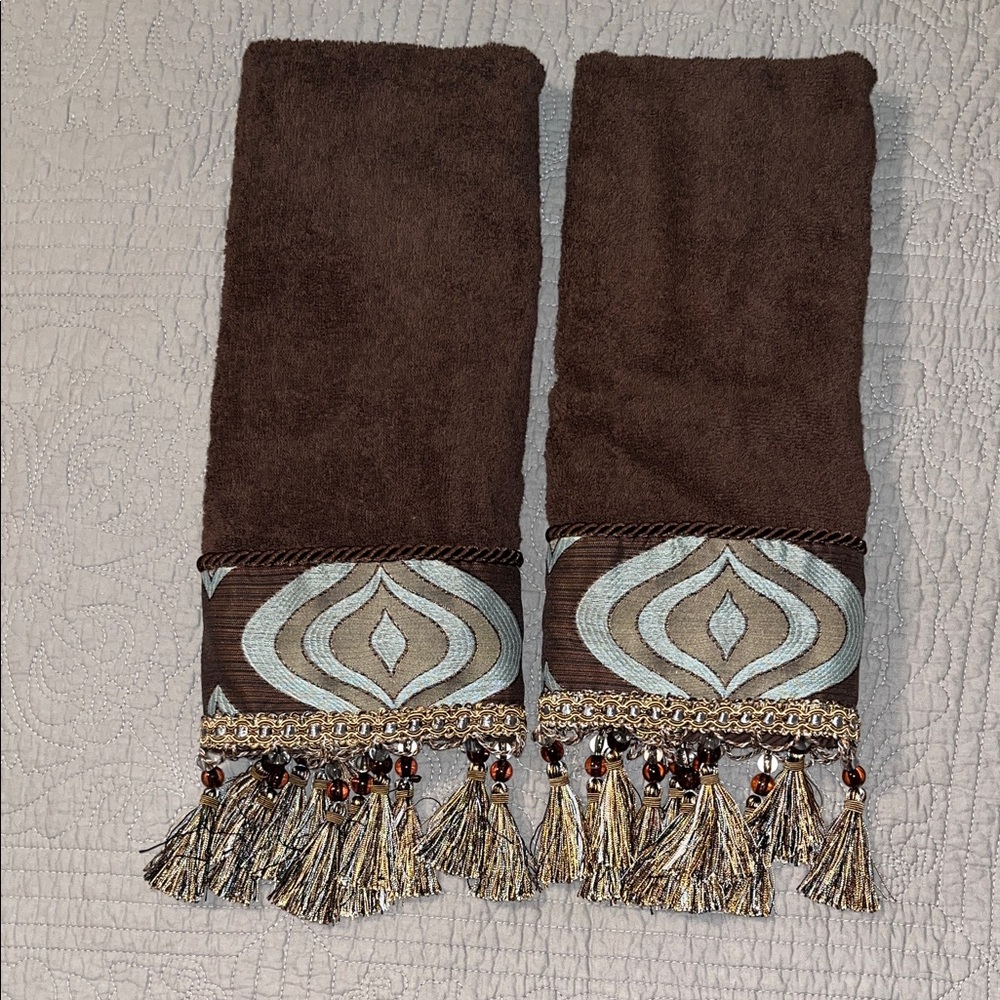 Croscill Brown Towels with Gold Tassel Trim